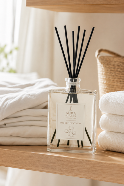 Diffuseur à bâtonnets Poudre de Coton 1L | AURA DIFFUSION