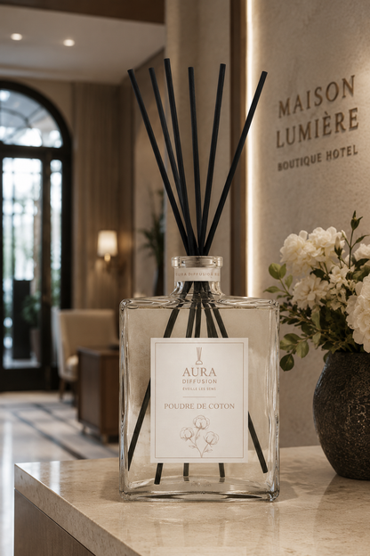 Diffuseur à bâtonnets Poudre de Coton 1L | AURA DIFFUSION