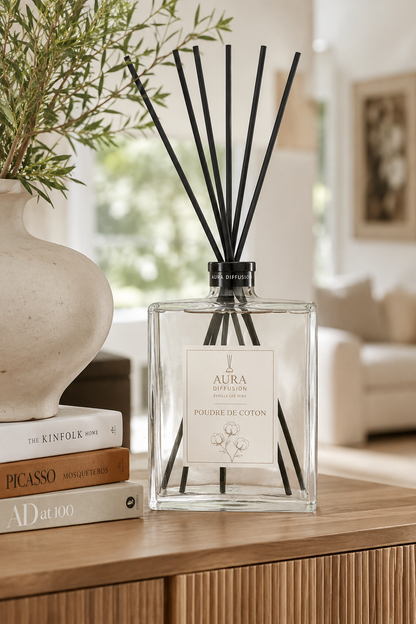 Diffuseur à bâtonnets Poudre de Coton 1L | AURA DIFFUSION