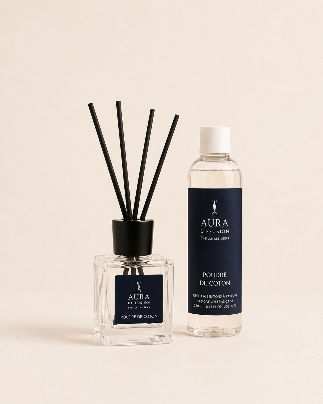 Duo Signature Poudre de Coton — Diffuseur & Recharge | AURA DIFFUSION