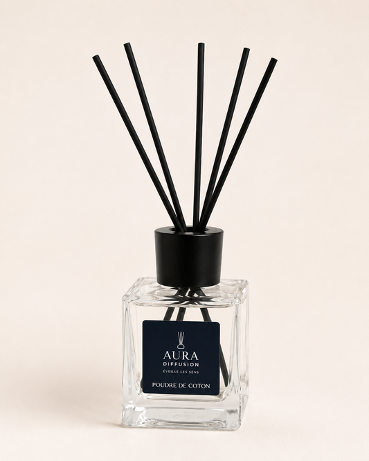 Diffuseur à bâtonnets Poudre de Coton 200ml | AURA DIFFUSION