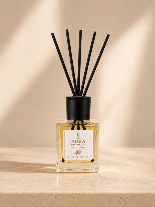     Diffuseur de parfum maison à bâtonnets Fève de Tonka 200 ml Aura Diffusion
