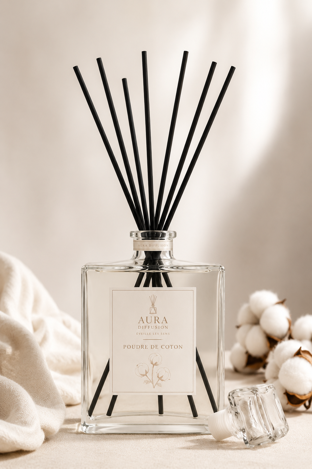 Diffuseur à bâtonnets Poudre de Coton 1L | AURA DIFFUSION