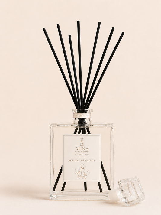 Diffuseur à bâtonnets Poudre de Coton 1L | AURA DIFFUSION