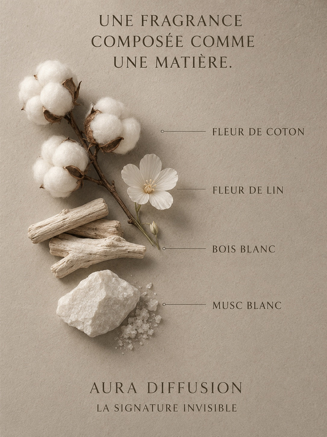 Notes olfactives de la fragrance Poudre de Coton AURA Diffusion