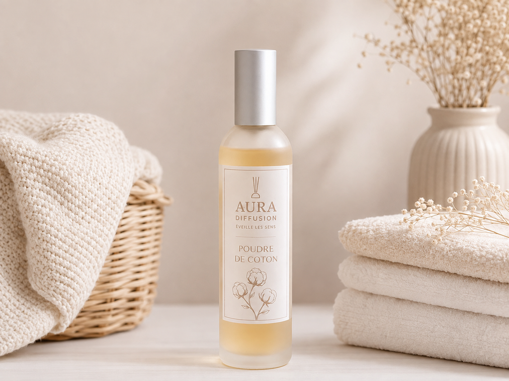 Brume interieur Poudre de Coton 100 ml, parfum maison aux notes douces et poudrees