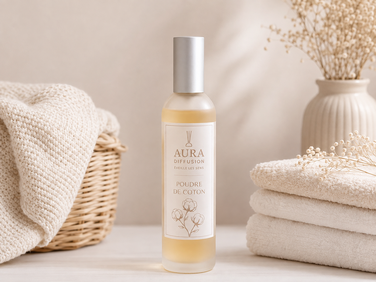 Brume interieur Poudre de Coton 100 ml, parfum maison aux notes douces et poudrees