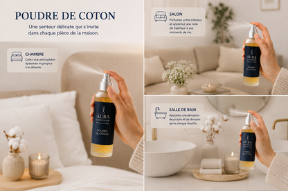 Spray parfum interieur Poudre de Coton pour les pieces de la maison