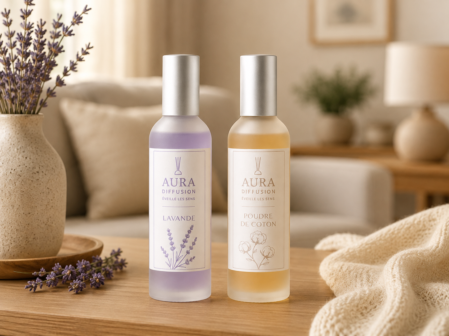 Duo Vaporisateurs Poudre de Coton & Lavande de Grasse | AURA DIFFUSION Image secondaire du produit