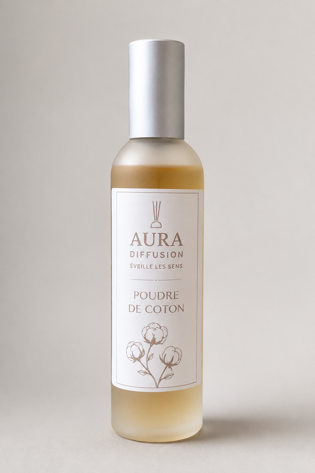 Vaporisateur interieur Poudre de Coton 100 ml Aura Diffusion, spray parfum pour la maison