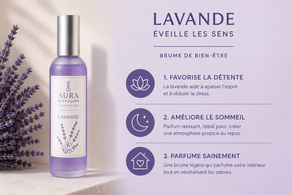 Vaporisateur Lavande 100 ml Aura Diffusion, parfum interieur et brume parfumee aux notes de lavande de Grasse