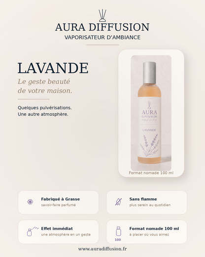Vaporisateur Lavande AURA DIFFUSION : fabriqué à Grasse, sans flamme, effet immédiat